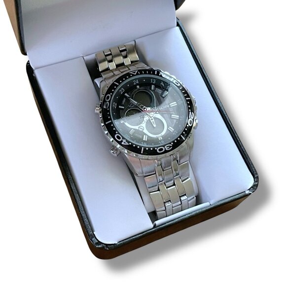 Elgin Mens Chronograph Watch Digital Analog Silver Tone Link Band Quartz Movemen - Picture 6 of 16